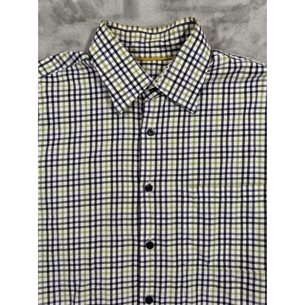Robert Talbott Dress Shirt Mens L Green Blue Purple Plaid Button Up Chest Pocket - Picture 6 of 16